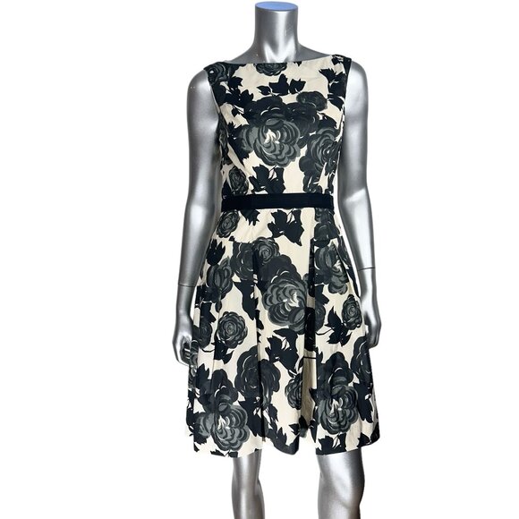 Milly of New York Cream and Black Floral Fit and Flare with Pockets Dress 6 - Picture 9 of 9